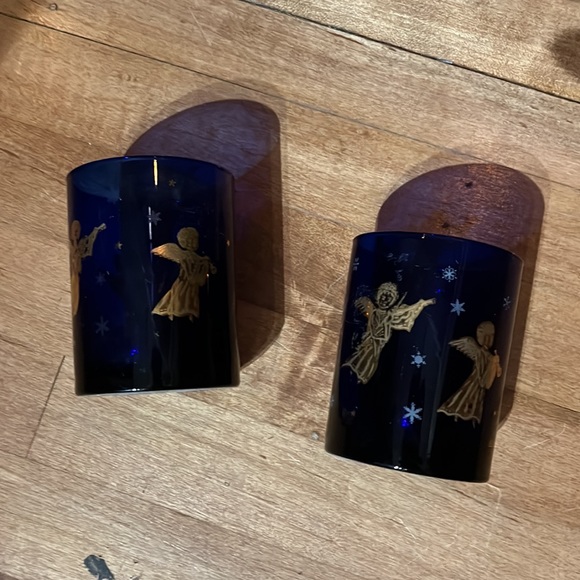 Vintage Culver Angel Tumbler Glasses Cobalt Blue Cocktail Christmas - Picture 2 of 4